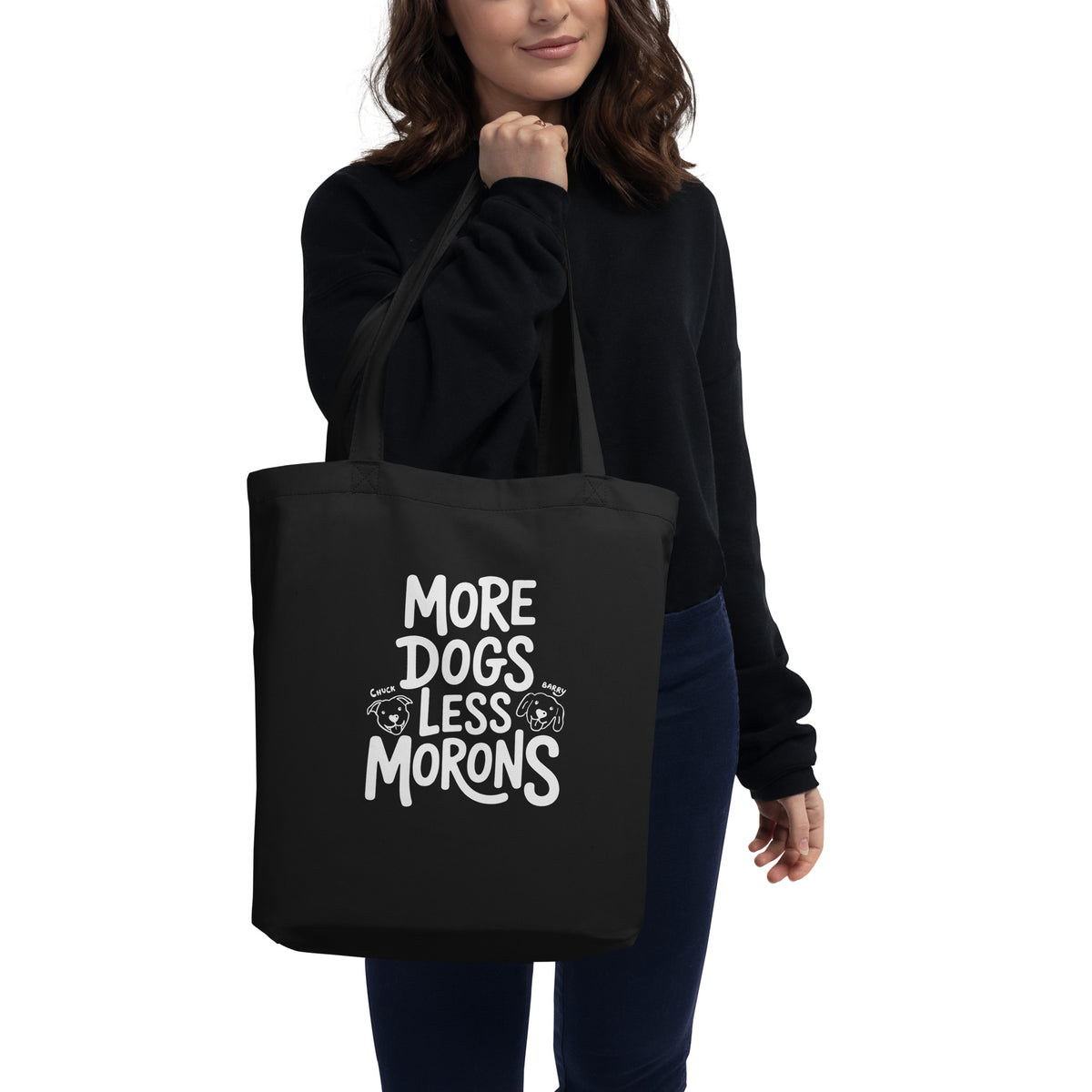 More Dogs Less Morons Tote Bag - Black