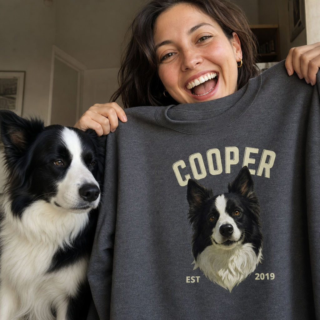 Varsity EST. Pet Portrait — Personalized Dog Sweatshirt